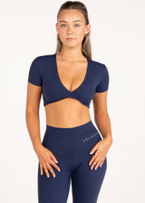 SHORT SLEEVE TWIST CROP - NAVY