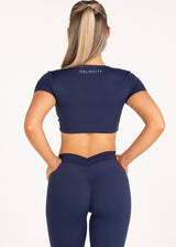SHORT SLEEVE TWIST CROP - NAVY