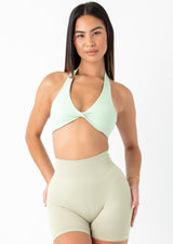 TWIST HALTER BRA - SAGE