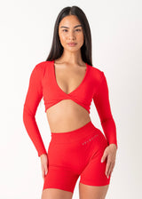 LONG SLEEVE TWIST CROP - RED