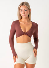 LONG SLEEVE TWIST CROP - BROWN