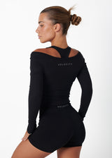 RIBBED OFF SHOULDER LONG SLEEVE - BLACK