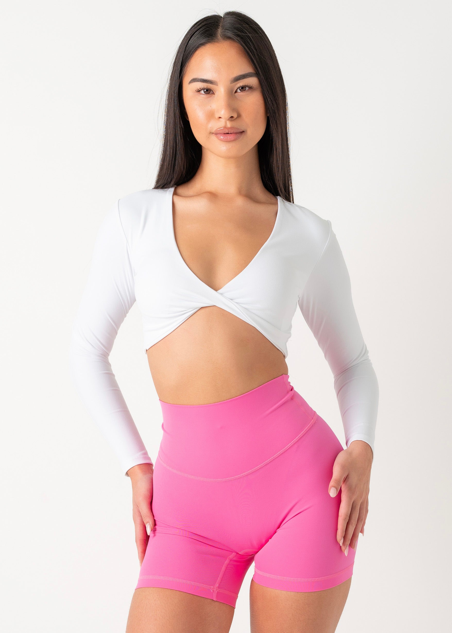 LONG SLEEVE TWIST CROP - WHITE