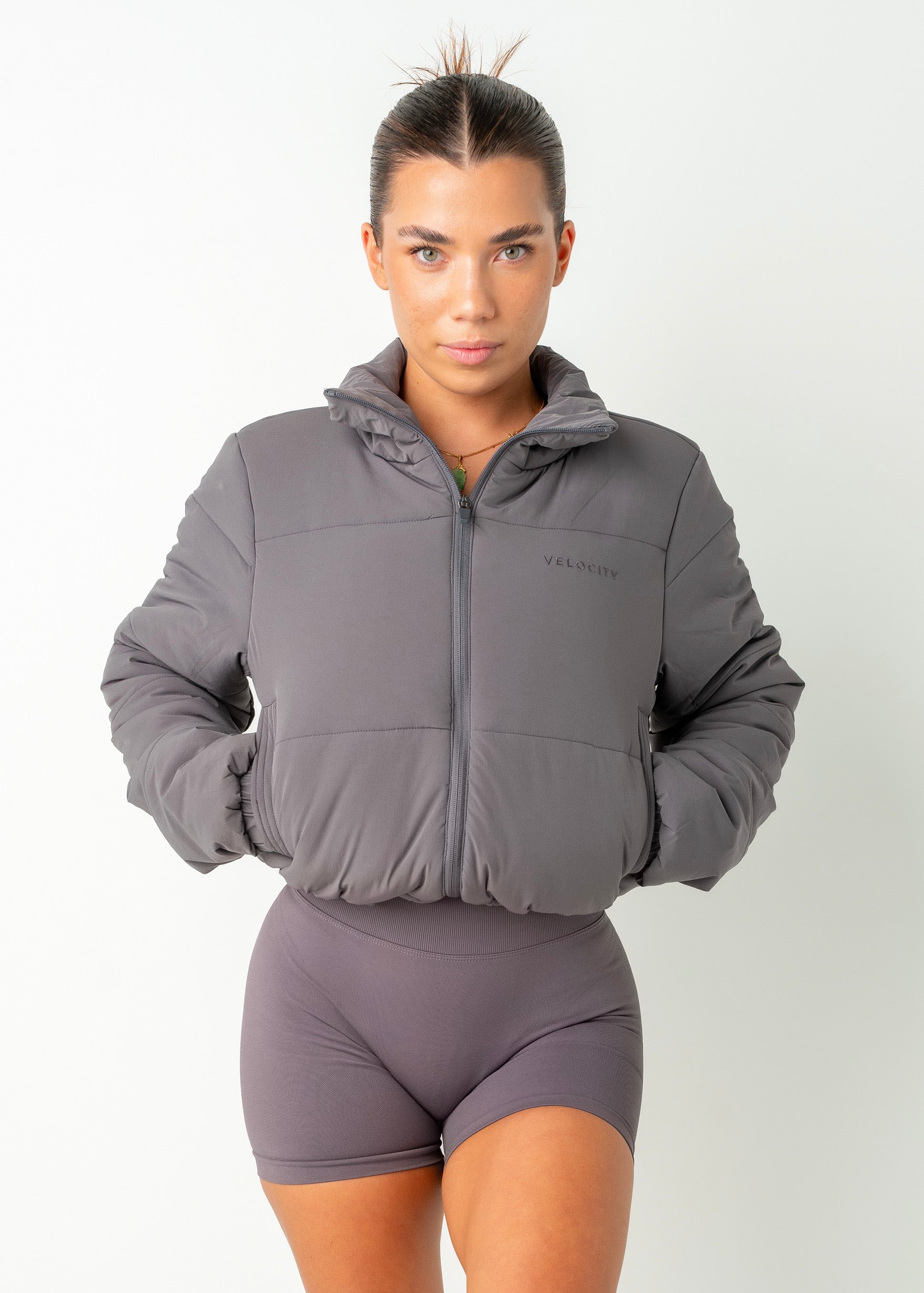 CROPPED PUFFER - GREY