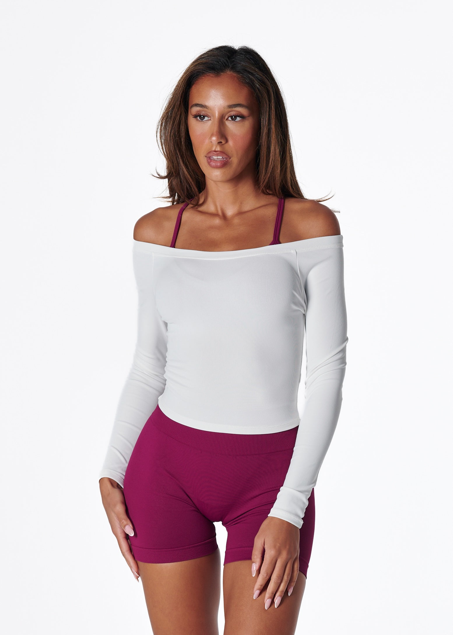RIBBED OFF SHOULDER LONG SLEEVE - WHITE