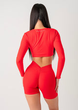 LONG SLEEVE TWIST CROP - RED