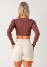 LONG SLEEVE TWIST CROP - BROWN